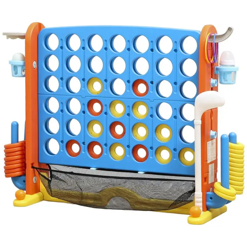 4-in-1 game set, Connect 4, height-adjustable, mesh bag, plastic, multicolored