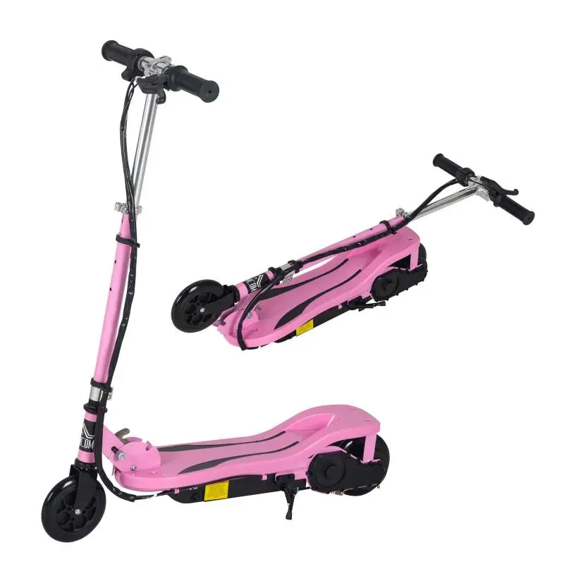 Foldable Electric Scooter for Kids Aged 7–14, Max.Speed 12 km/h, 8 km Range, Adjustable Height, Handbrake, Pink