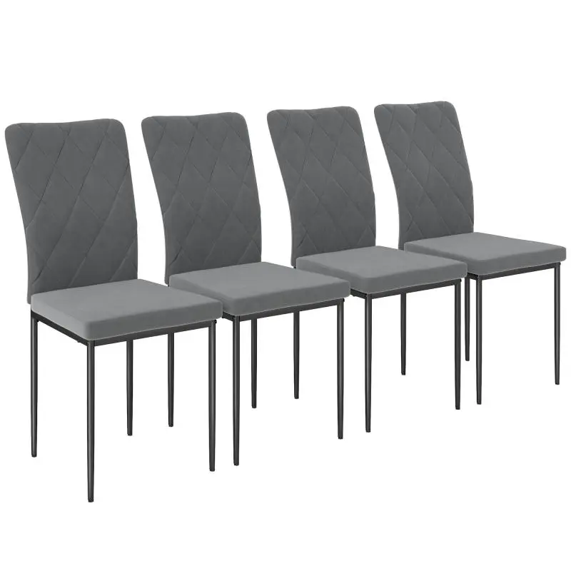 Set of 4 velvet-look dining chairs, modern upholstered chairs with metal legs, for dining room, bedroom, kitchen, grey