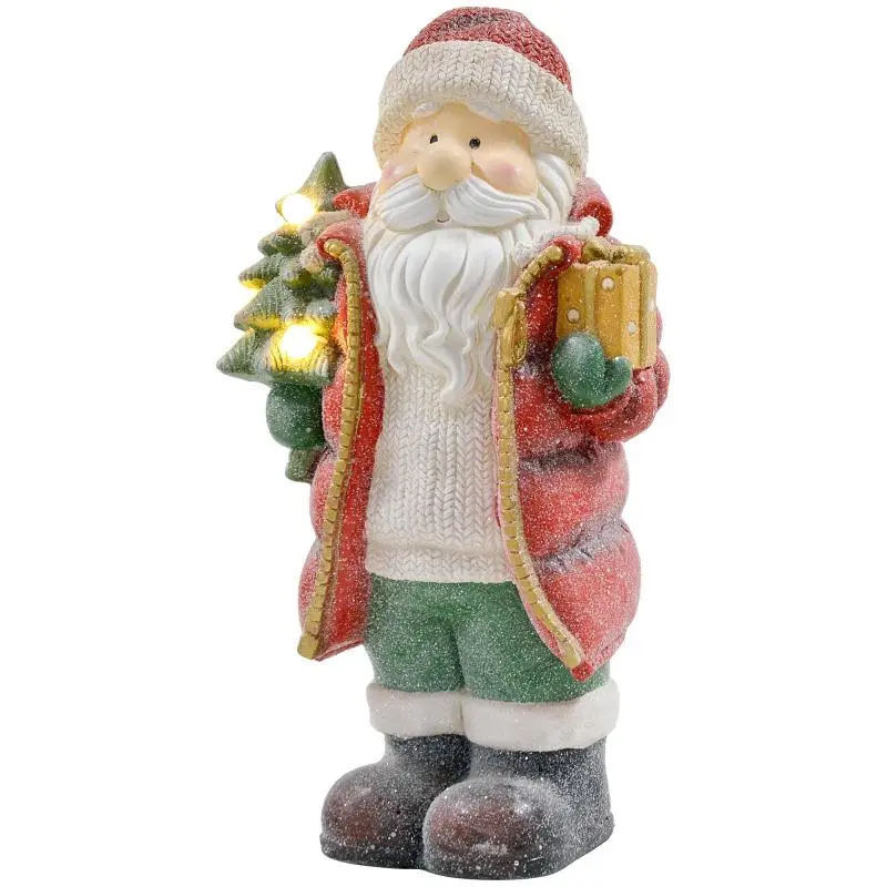 Santa Claus figure with tree and gift, 3 warm-white LEDs, battery-operated, 50 cm