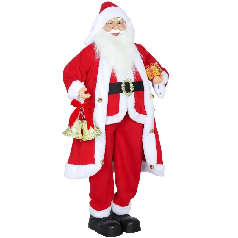 Standing Santa Claus (1.15 m) with gift and Christmas bell – indoor, red