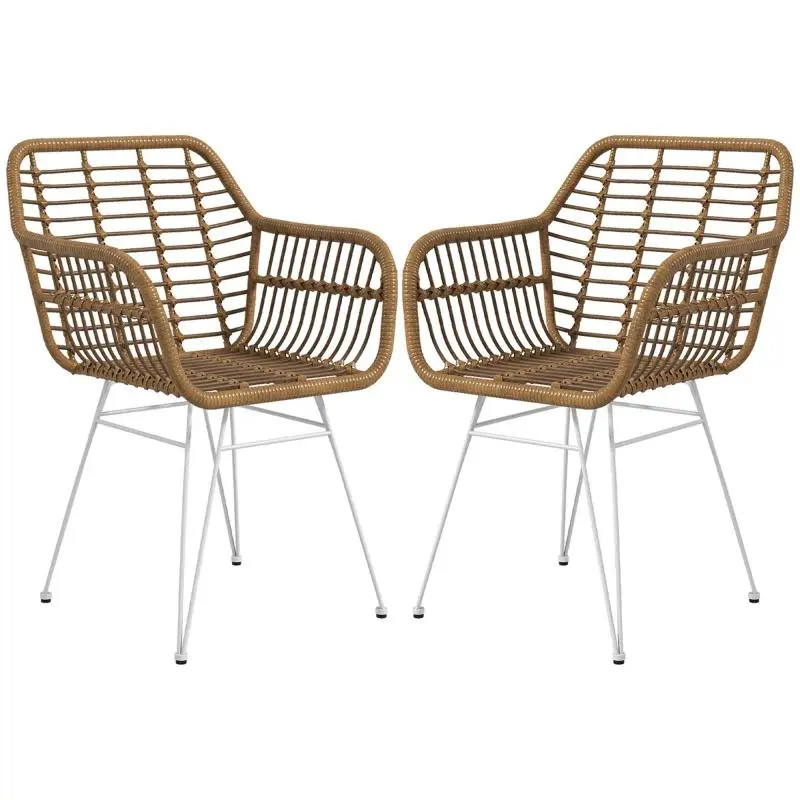 Set of 2 Boho-style chairs, kitchen chairs, PE rattan, 56 x 60 x 79 cm, natural + white