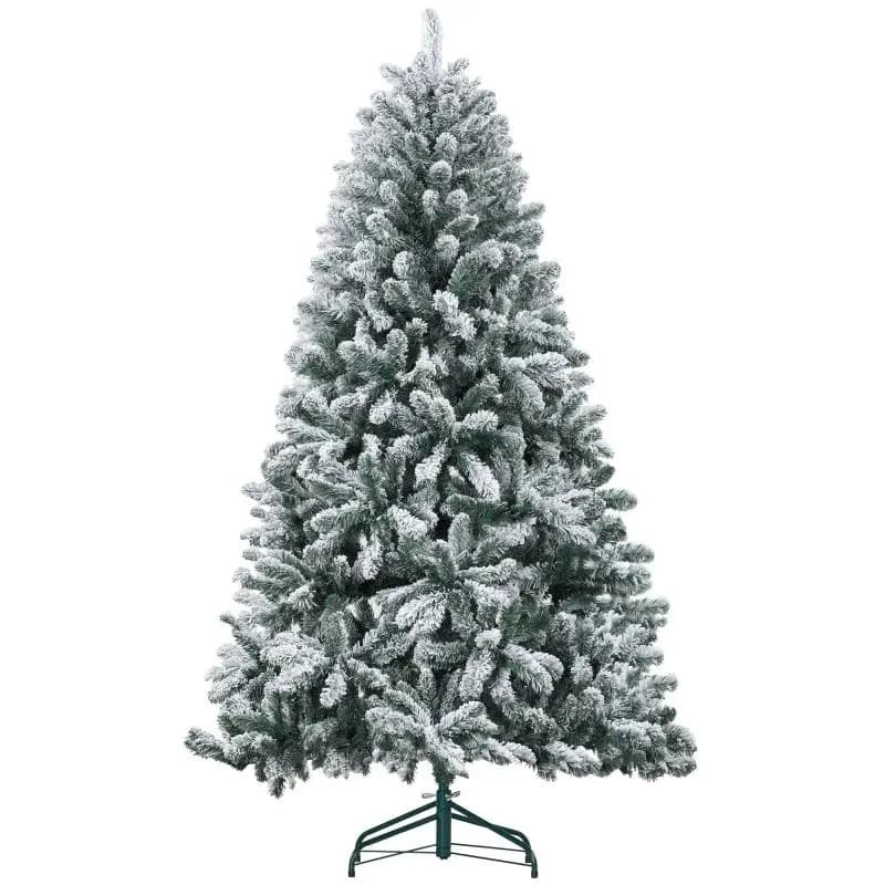 180 cm Artificial Flocked Christmas Tree with 796 Tips and Metal Stand – Green Indoor Flocked Christmas Tree